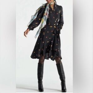 Cabi Divine Wrap Dress Black Floral Print Size Medium